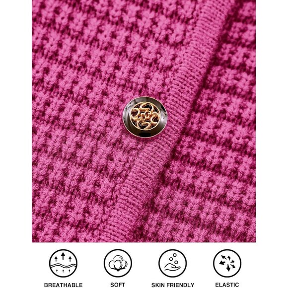 Women's Knit Cardigan Sweater – Chunky Button Down Open Front Jacket Pink Large - Picture 6 of 8